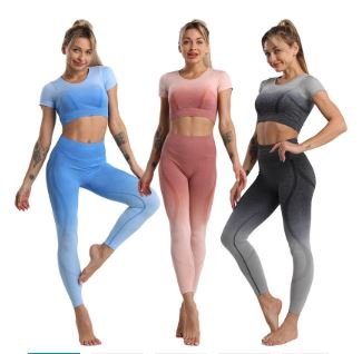 Women's Seamless Yoga Set 2 Piece Gym Sportswear and Pants Short Sleeve Camouflage