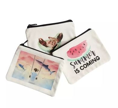 Colorful Printing Cotton Canvas Zipper Portable Pencil Pen Bag 