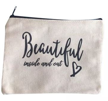 Cute Eco Blank Packaging Travel Natural Recycled Makeup Pouch Custom Logo Cotton Canvas Cosmetic Bag with Zipper