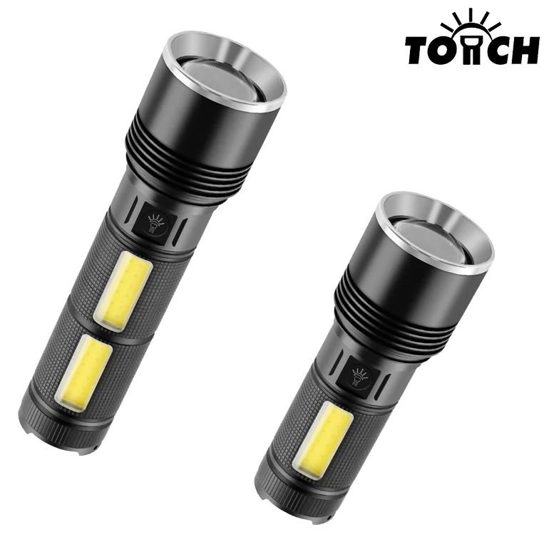 High-Lumen Rechargeable Flashlight with Ultra-Bright Side Light for Emergency & Work Use