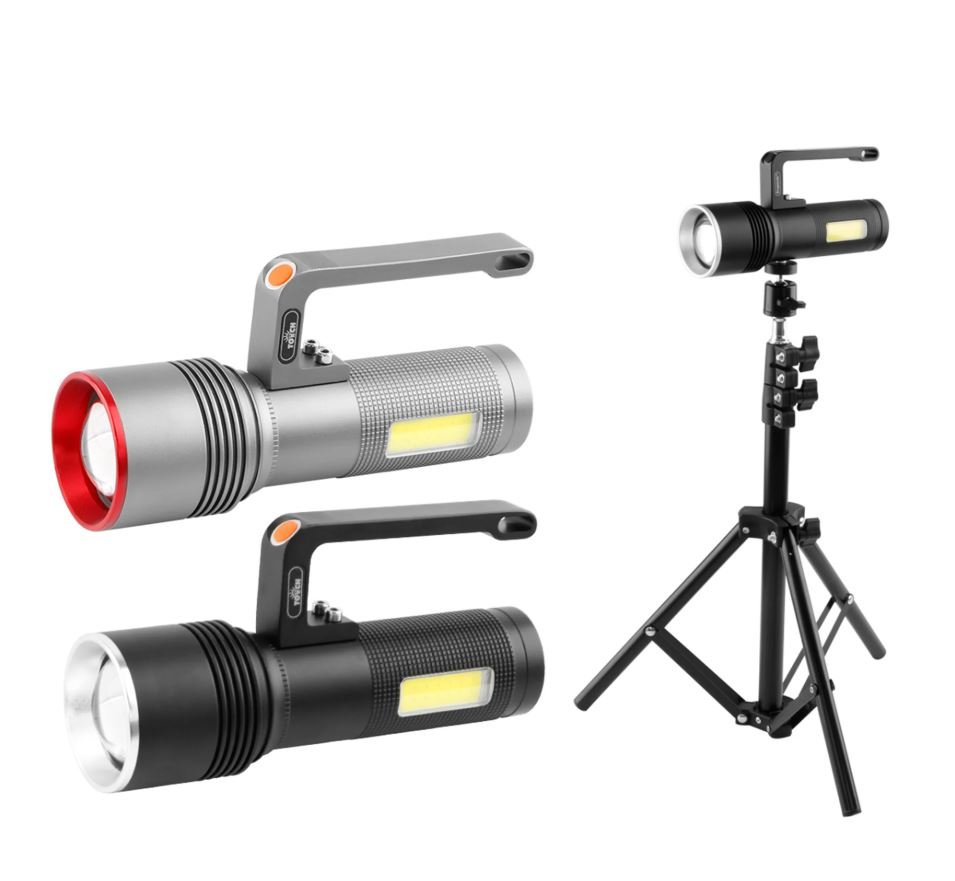 LED Flashlight USB Rechargeable, High Lumens Tactical Light with Sidelight and Handle for Outdoor & Emergency Use